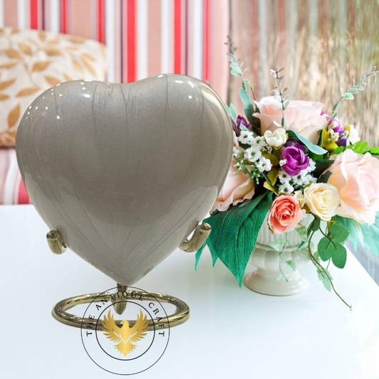 White Heart Keepsake Cremation Urn with Brass Stand & Black Box – Mini Urn for Ashes (Adults & Infants)
