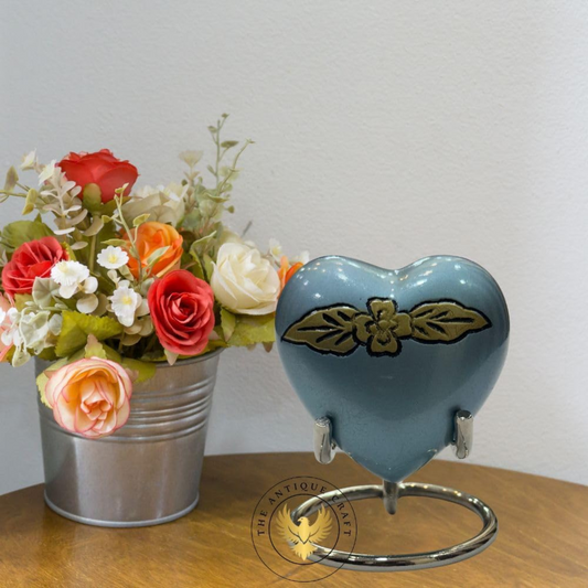 Blue Heart-Shaped Cremation Urns for Human Ashes – Decorative Funeral Urns for Men & Women