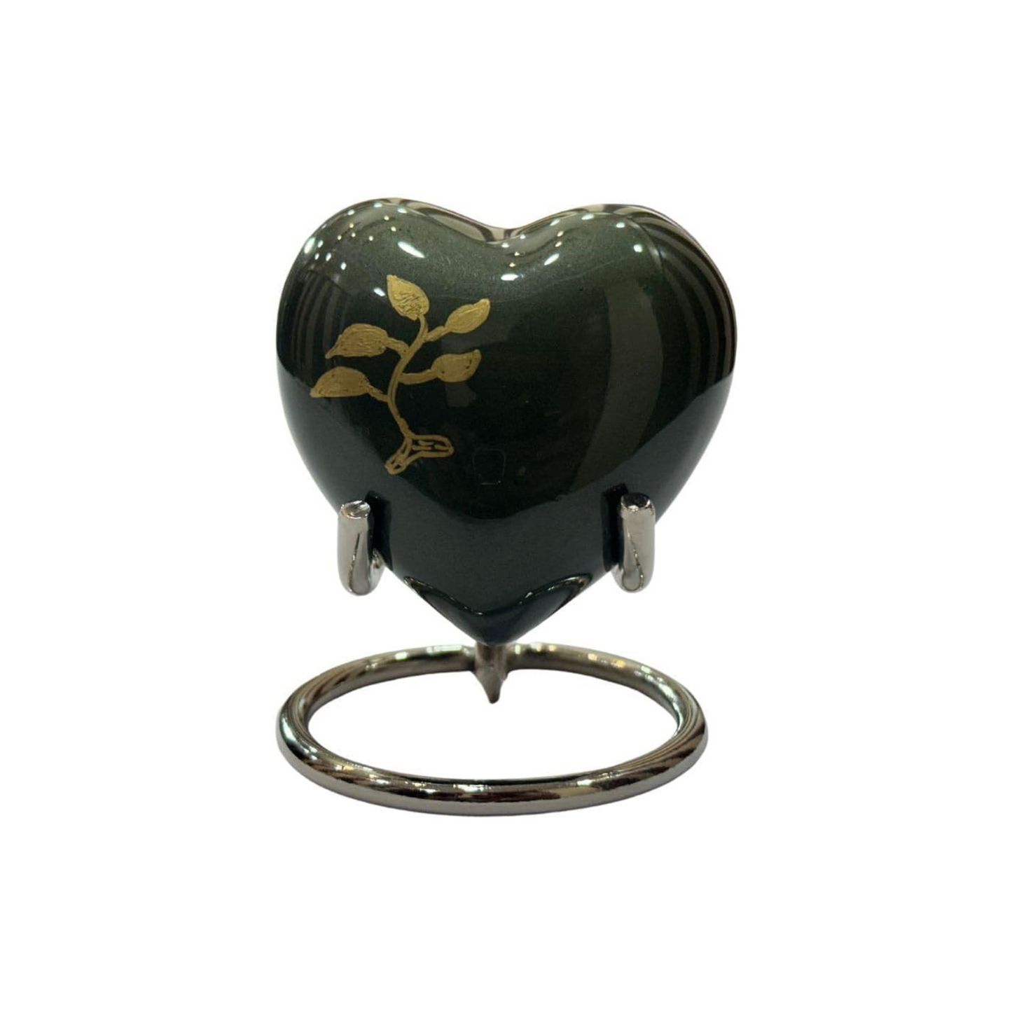 Green Heart Keepsake Cremation Urn – Mini Urn for Ashes with Brass Stand & Box for Adults or Infants