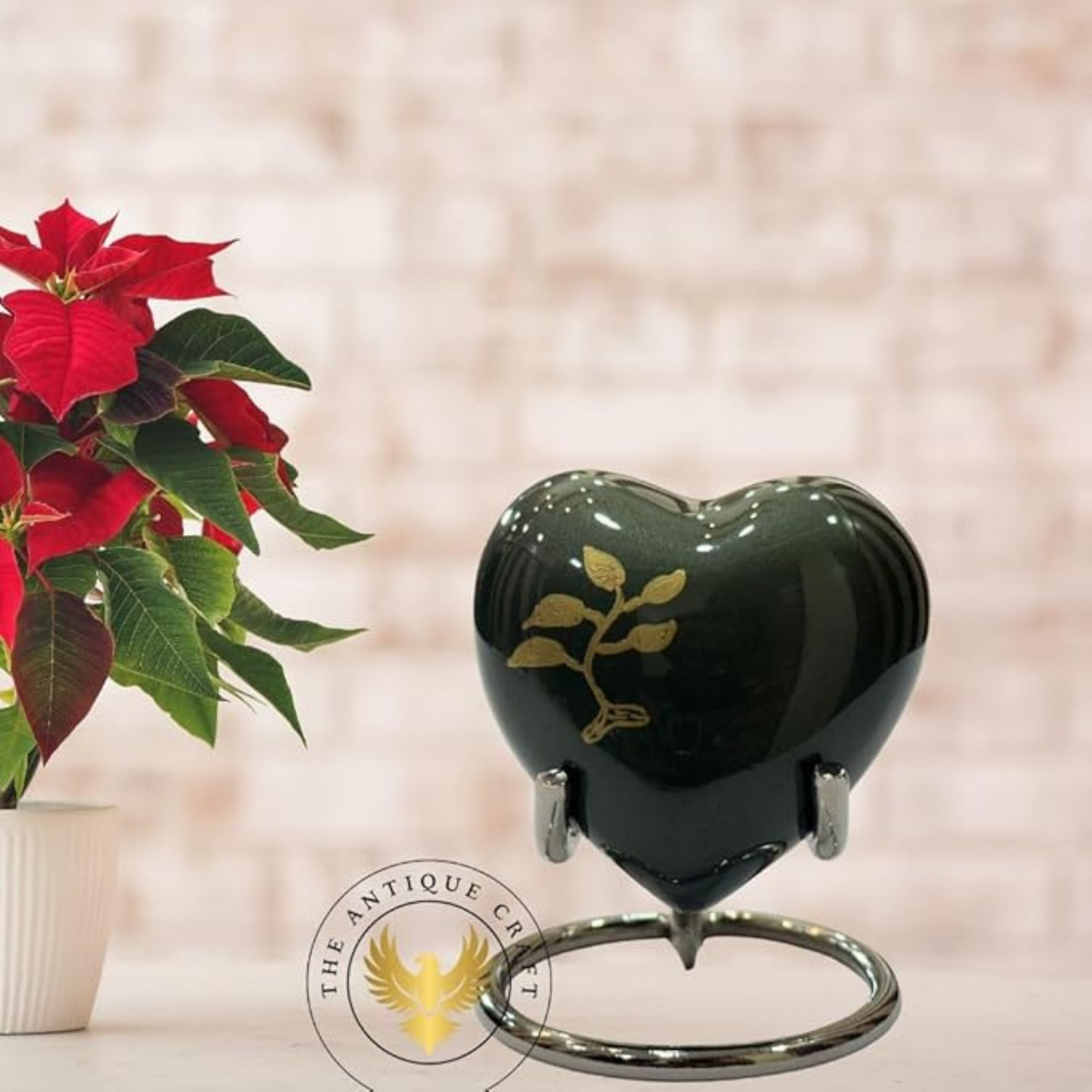 Green Heart Keepsake Cremation Urn – Mini Urn for Ashes with Brass Stand & Box for Adults or Infants