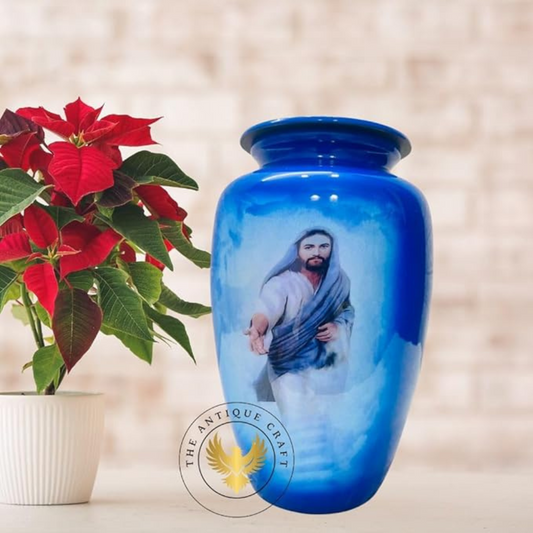 Jesus Christ Cremation Urn for Adults – 10-inch Large Memorial Urn with Black Cover