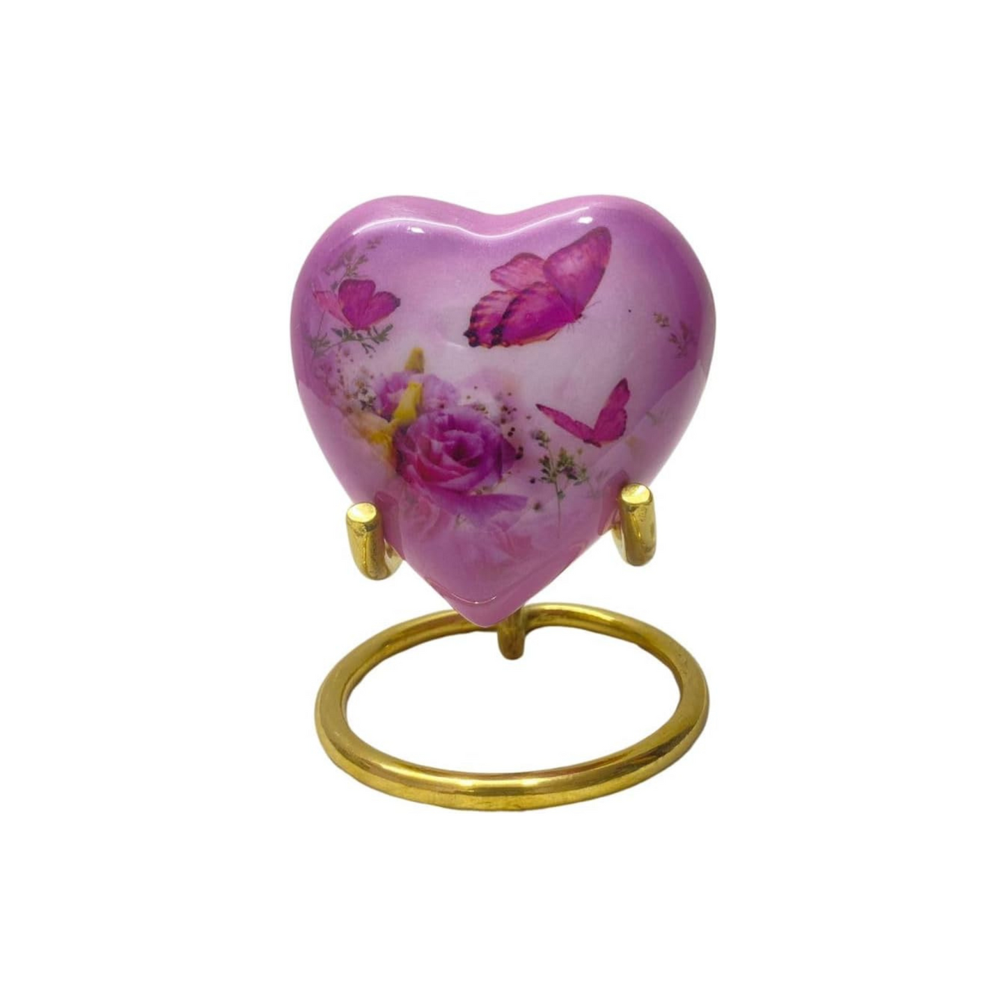 Butterfly Theme Pink Heart Urn for Ashes – Memorial Urn for Men & Women