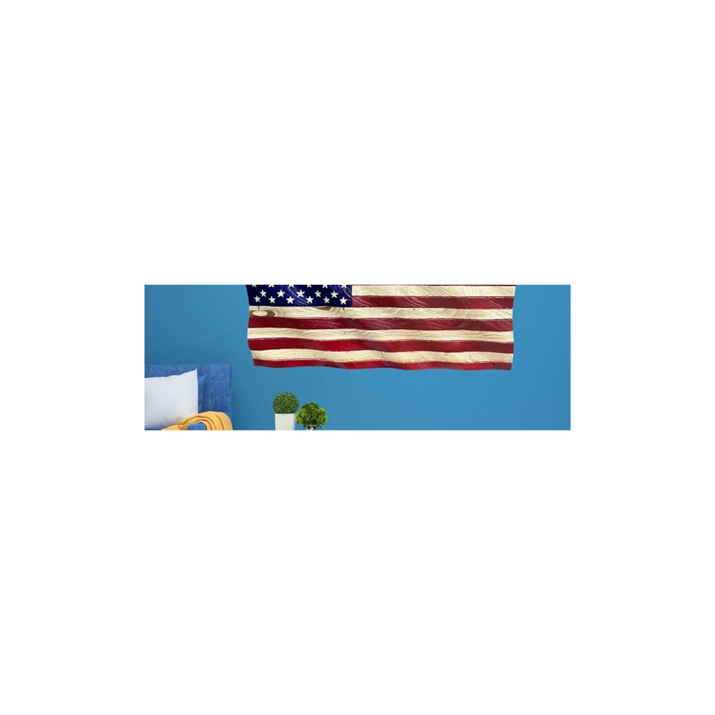Handmade Wooden Waving American Flag Wall Art – 36x19” Patriotic USA Decor | Made in the USA