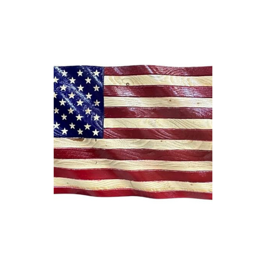 Handmade Wooden Waving American Flag Wall Art – 36x19” Patriotic USA Decor | Made in the USA