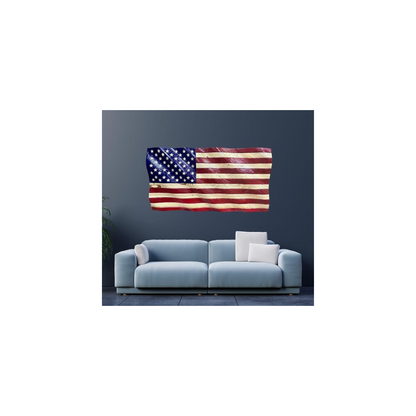 Handmade Wooden Waving American Flag Wall Art – 36x19” Patriotic USA Decor | Made in the USA