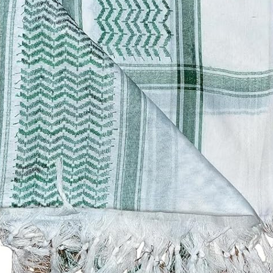 Green & White Palestinian Keffiyeh – Cotton Shemagh Scarf Kufiya
