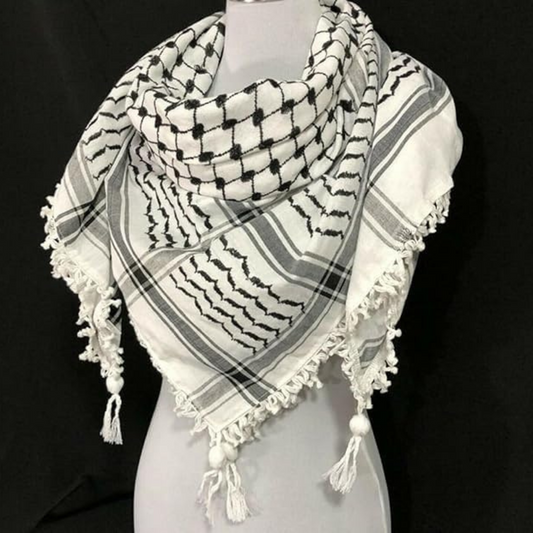 Palestinian Hatta Keffiyeh Scarf – Arafat Style Shemagh, Cotton Kufiya Bandana