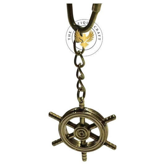Brass Ship Wheel Keychain – Nautical Key Ring, 3-Inch Maritime Key Tag Gift