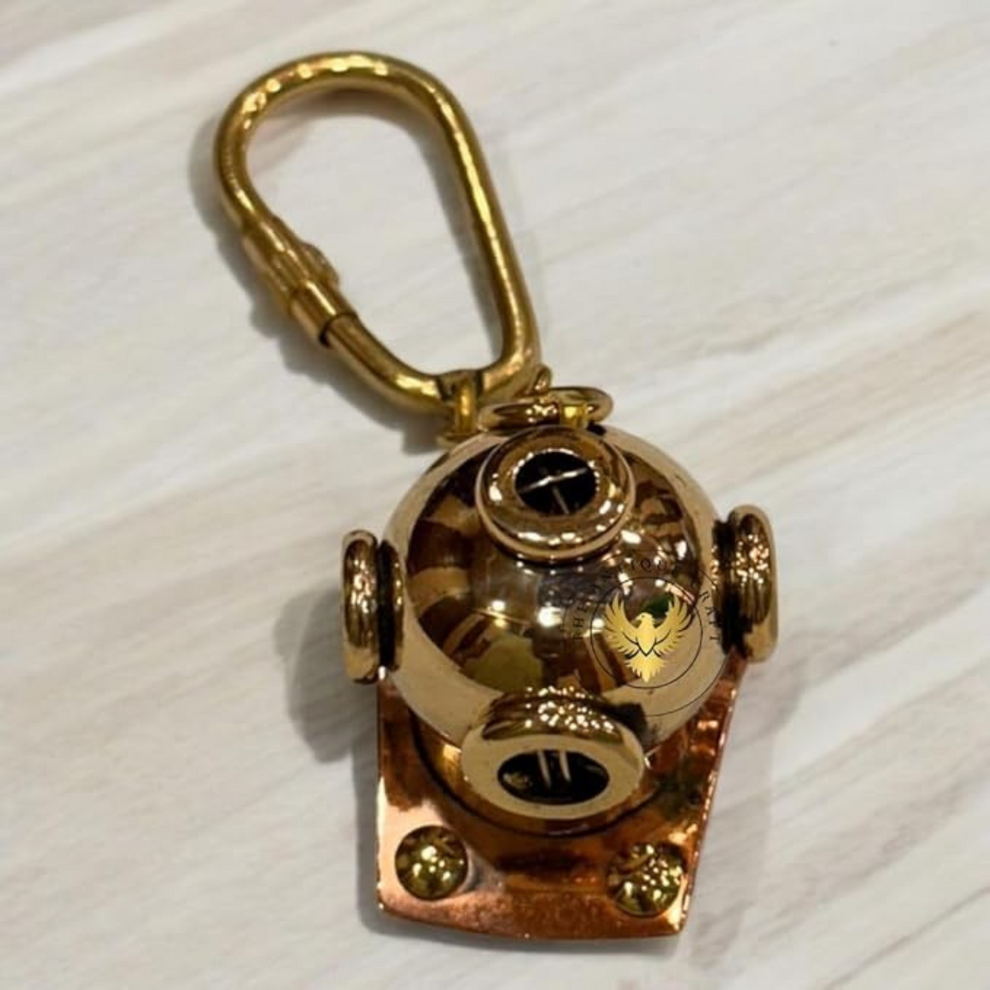 Vintage Brass Diving Helmet Keychain – Nautical Mini Key Ring Accessory