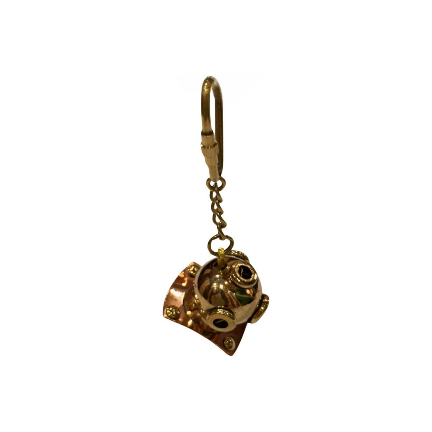 Vintage Brass Diving Helmet Keychain – Nautical Mini Key Ring Accessory