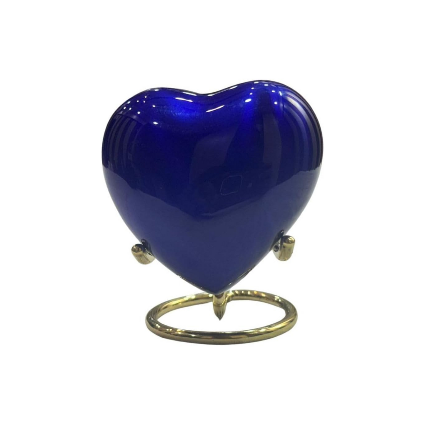 Blue Heart Keepsake Cremation Urn for Ashes with Brass Stand