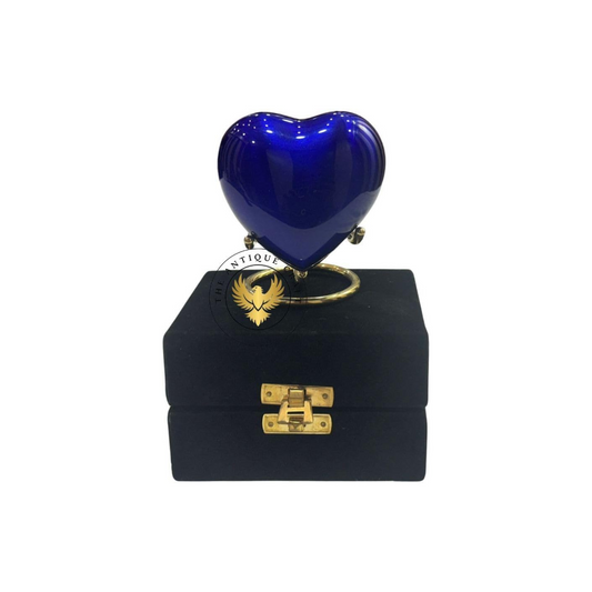Blue Heart Keepsake Cremation Urn for Ashes with Brass Stand