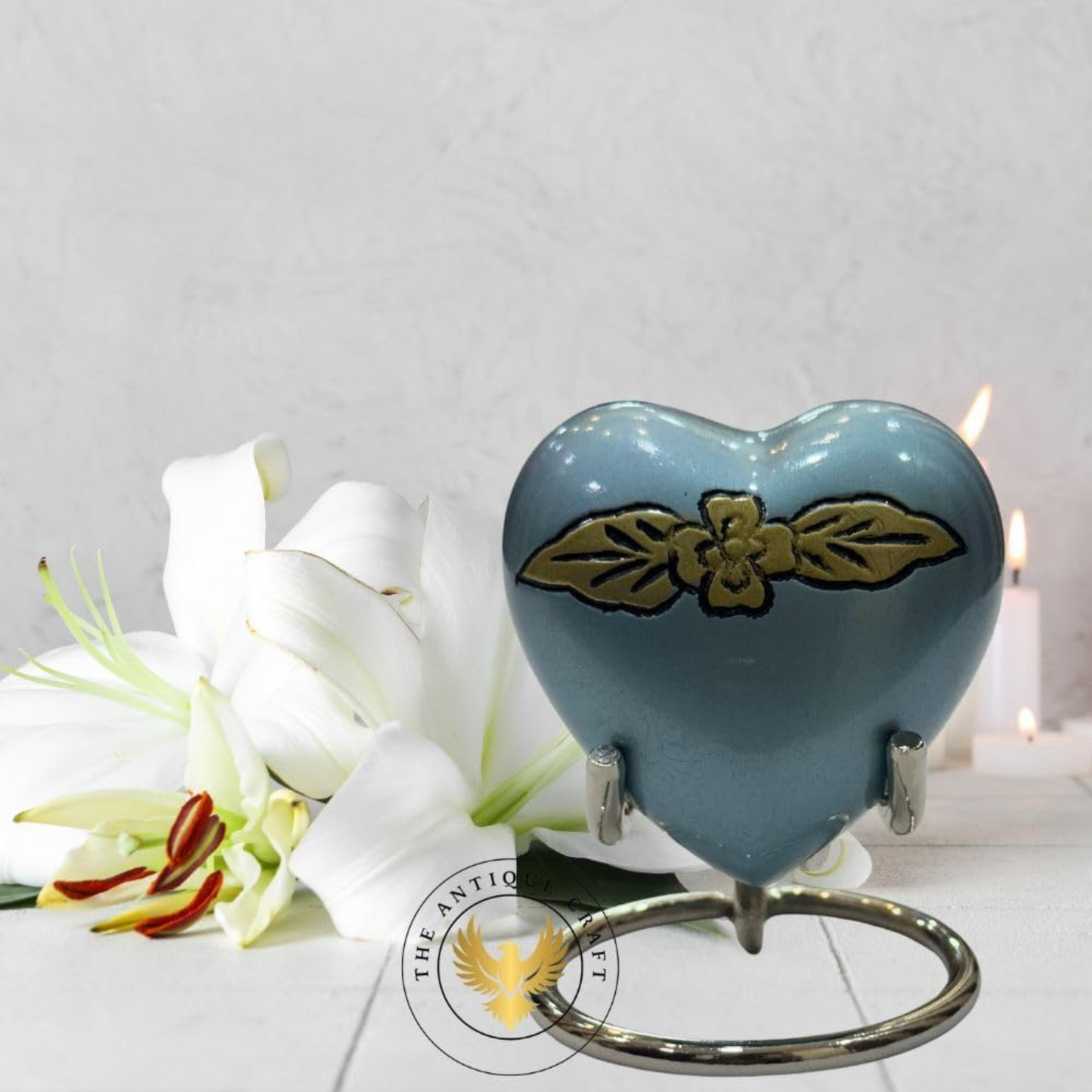Blue Heart-Shaped Cremation Urns for Human Ashes – Decorative Funeral Urns for Men & Women