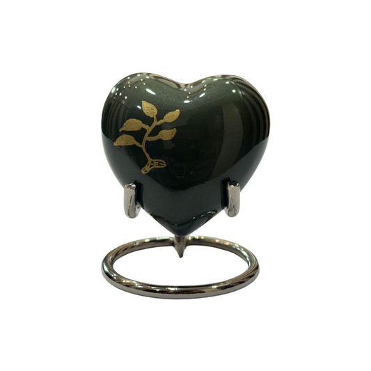 Green Heart Keepsake Cremation Urn – Mini Urn for Ashes with Brass Stand & Box for Adults or Infants