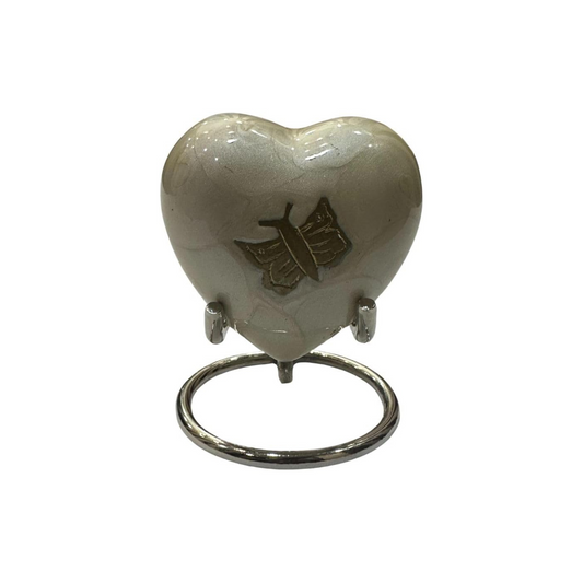 White Heart Cremation Urn – Decorative Keepsake Urn for Human Ashes of Male or Female
