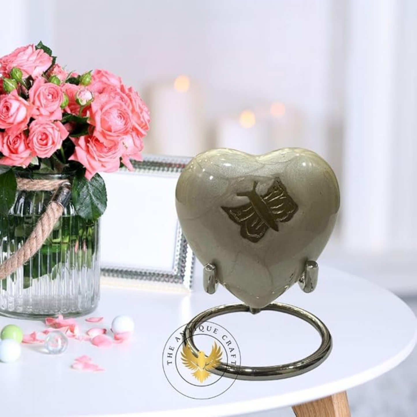 White Heart Cremation Urn – Decorative Keepsake Urn for Human Ashes of Male or Female