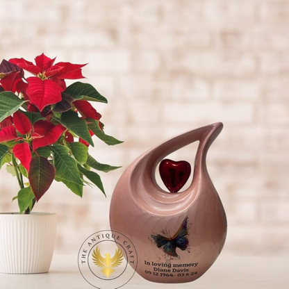 Elegant Peach Cremation Urn for Adult with Velvet Bag - Personalized Urn - Adult Urn - Funeral Urn - Teardrop Urn - Burial Urn - Memorial Urn