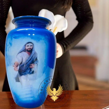 Jesus Christ Cremation Urn for Adults – 10-inch Large Memorial Urn with Black Cover