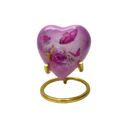 Butterfly Theme Pink Heart Urn for Ashes – Memorial Urn for Men & Women