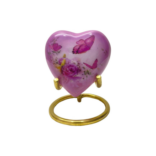 Butterfly Theme Pink Heart Urn for Ashes – Memorial Urn for Men & Women