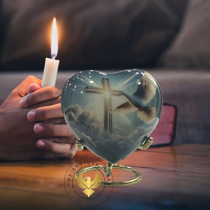 Keepsake Bird Heart Cremation Urn with Brass Stand – Elegant Memorial Gift for Ashes