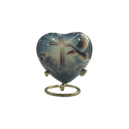 Keepsake Bird Heart Cremation Urn with Brass Stand – Elegant Memorial Gift for Ashes