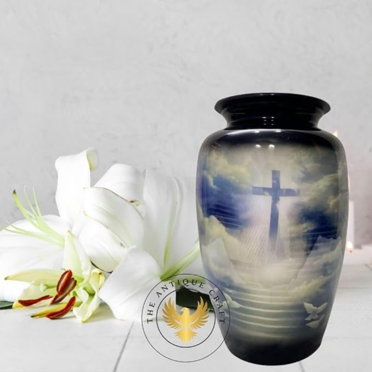 Heavenly Cross Cremation Urn – Black Adult Urn for Women & Men, Funeral & Burial