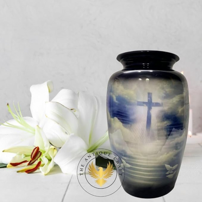 Heavenly Cross Cremation Urn – Black Adult Urn for Women & Men, Funeral & Burial