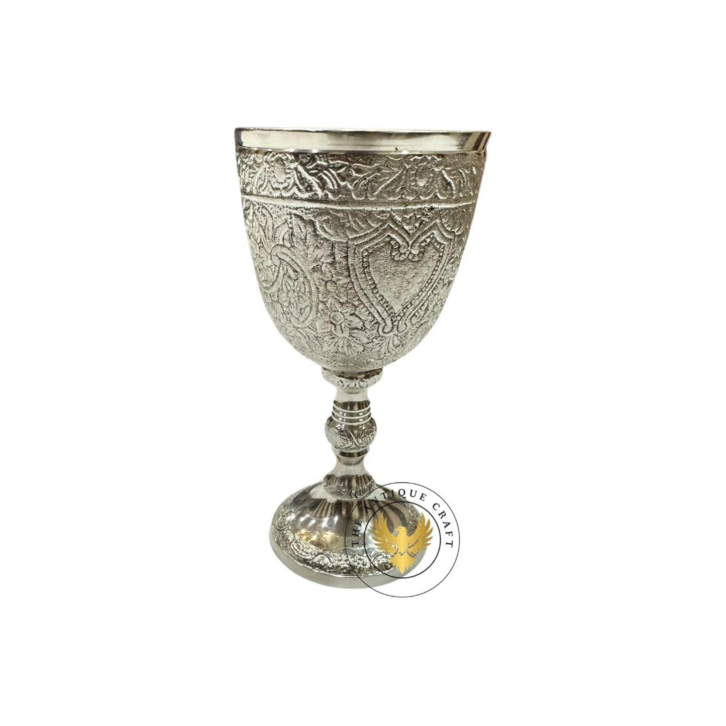 Silver Solid Brass Medieval Chalice – Decorative 7 oz Goblet with Velvet Gift Box