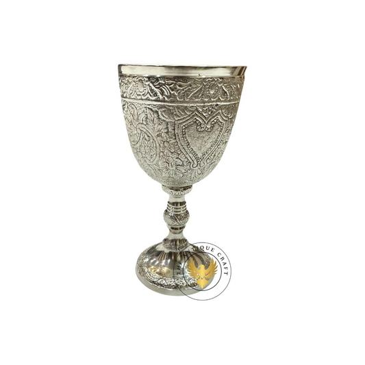 Silver Solid Brass Medieval Chalice – Decorative 7 oz Goblet with Velvet Gift Box