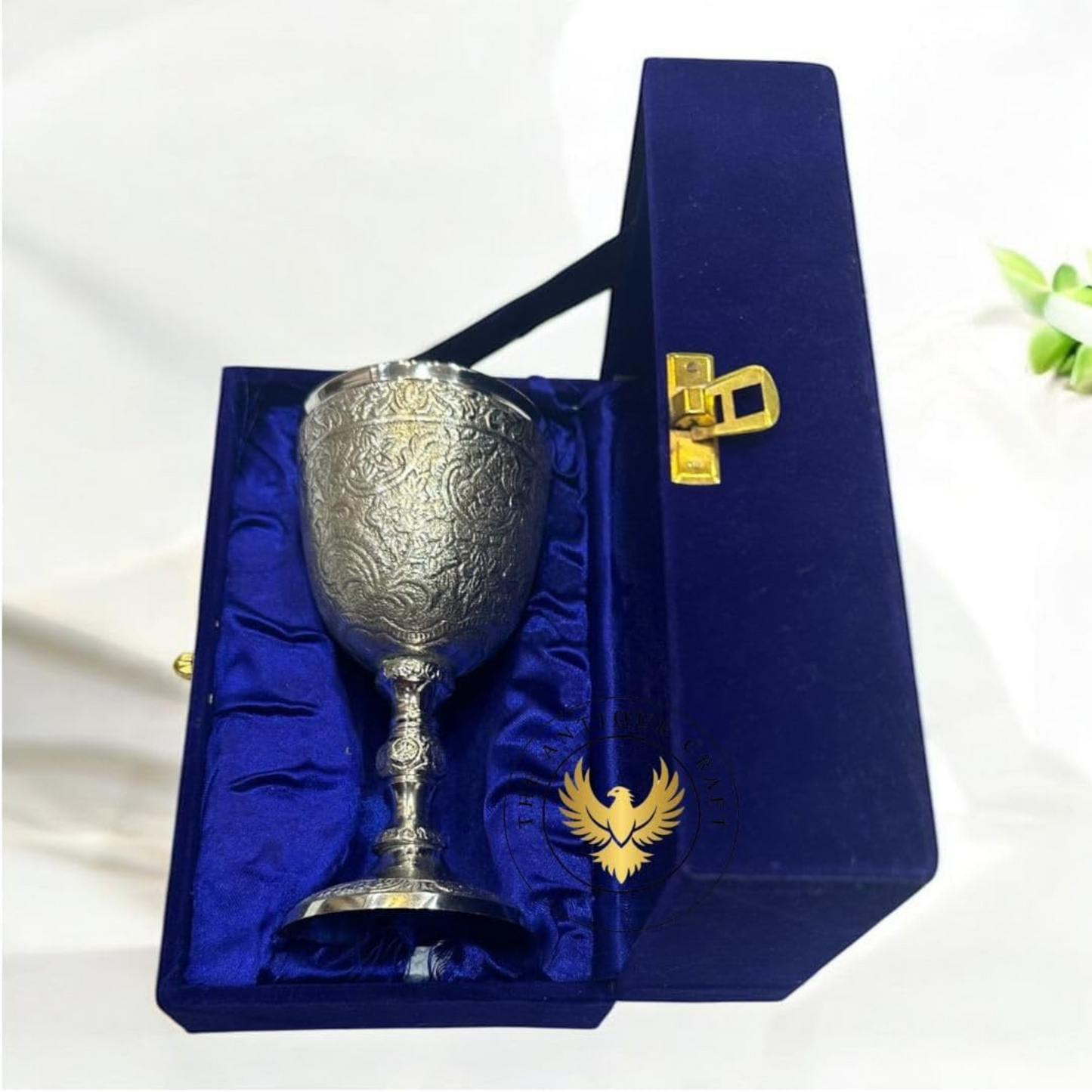Silver Solid Brass Medieval Chalice – Decorative 7 oz Goblet with Velvet Gift Box