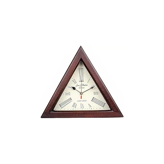 Natural Wood Triangle Wall Clock with Roman Numerals – Multi-Use Wall & Table Clock with Aircraft Glass Finish