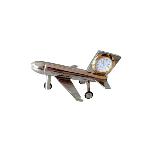Silver Aeroplane Table Clock – Steel Flight Watch for Office & Boutique Decor | Best Corporate & Desk Gift
