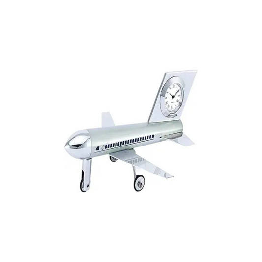 Silver Aeroplane Table Clock – Steel Flight Watch for Office & Boutique Decor | Best Corporate & Desk Gift
