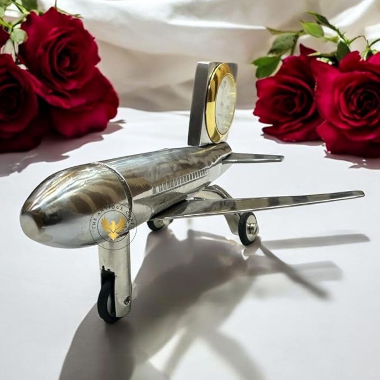 Aeroplane Table Clock – Steel Flight Watch for Office & Boutique Decor | Corporate & Desk Gift Idea
