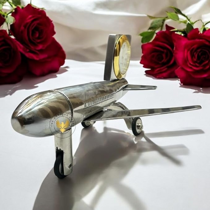 Aeroplane Table Clock – Steel Flight Watch for Office & Boutique Decor | Corporate & Desk Gift Idea
