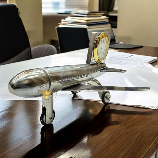 Aeroplane Table Clock – Steel Flight Watch for Office & Boutique Decor | Corporate & Desk Gift Idea